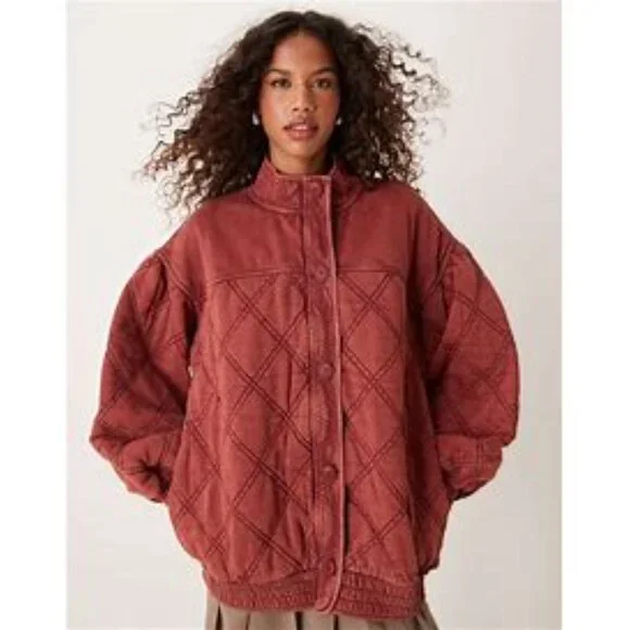 Free People Juno Quilted Jacket in Port color Sz Medium NEW - Picture 8 of 15